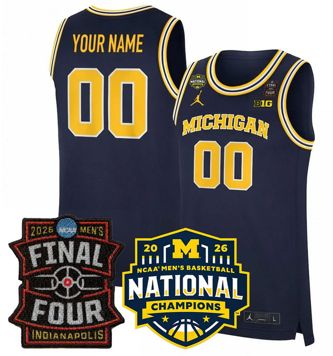 Men's Michigan Wolverines ACTIVE PLAYER Custom Navy 2025/26 Final Four & National Champions Patch Stitched Basketball Jersey